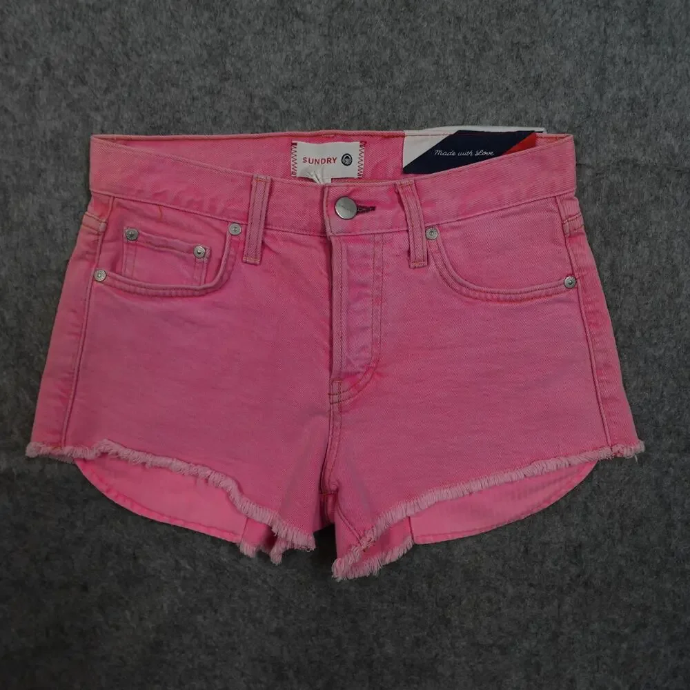 Sundry Shorts Womens‎ 24 NWT Exposed Pocket Pink Cut Off Festival Denim